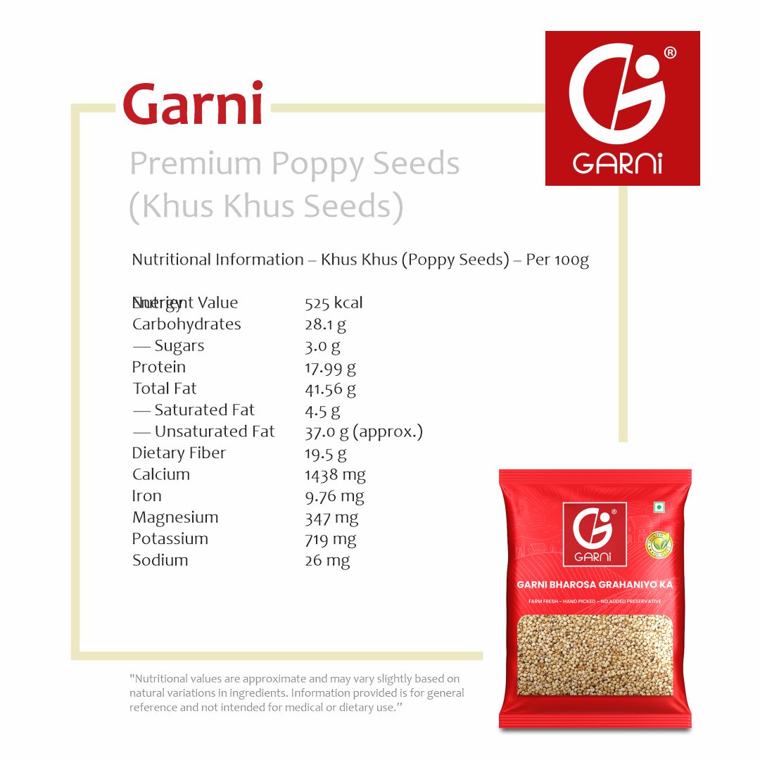 Garni Natural Khus Khus Whole  | Poppy Seeds 50g
